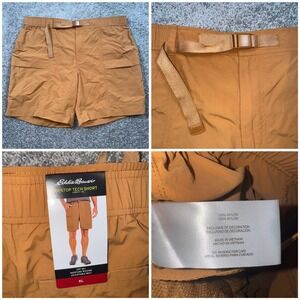 Eddie Bauer Ripstop Tech Shorts Mens XL Tan Wicking Adjustable Belt UPF 50 NEW